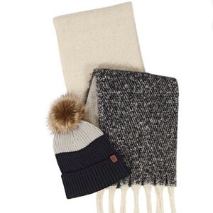 Lucky Brand Black and Cream Scarf and Hat Set